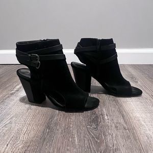 Black open toe ankle booties